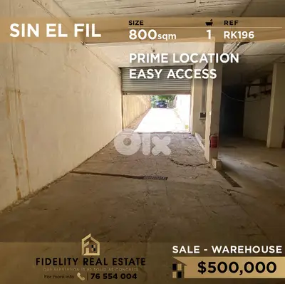 Warehouse for sale in Sin EL Fil RK196 مستودع للبيع في سن الفيل