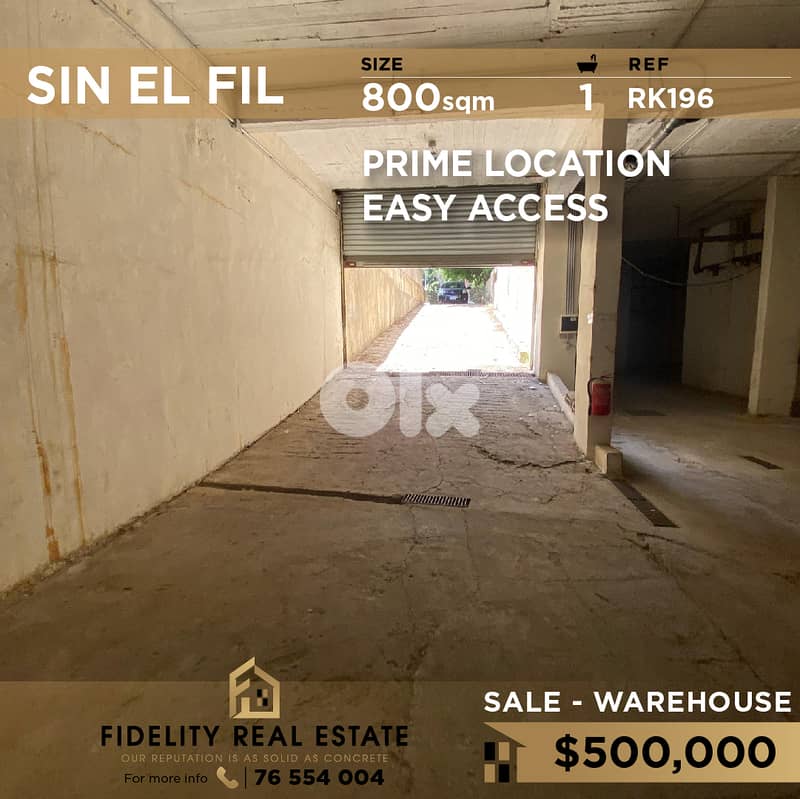 Warehouse for sale in Sin EL Fil RK196 مستودع للبيع في سن الفيل 0