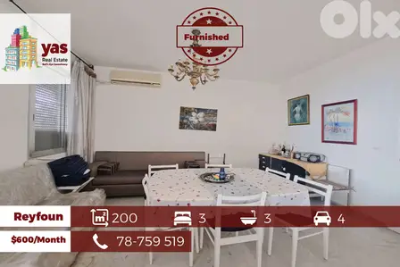 Reyfoun 200m2 | Fully Furnished | Mint Condition | Rent |