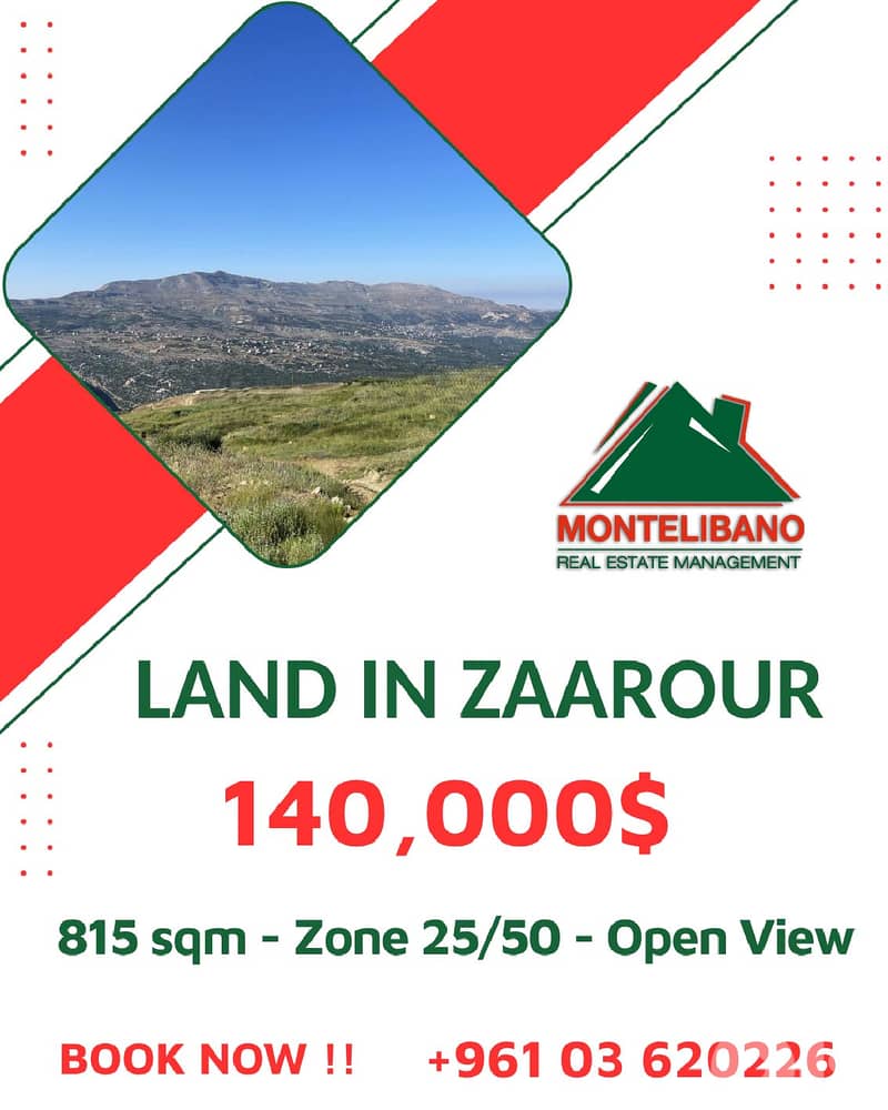 815 sqm Land For Sale in Zaarour with Open View 0