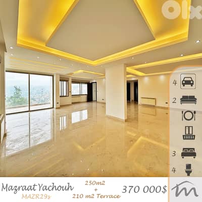 Mazraat Yashouh | Brand New 250m² + 210m² Terrace | 4 Parking Spots