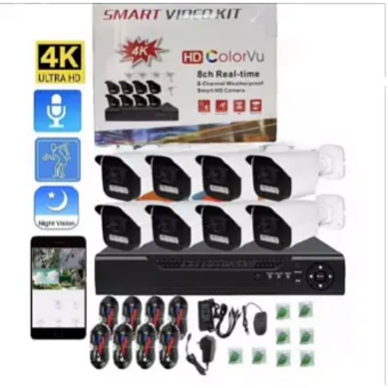 Kit 8 Channels Full - HD - 4K CCTV Kit Color - VU + Cables 0