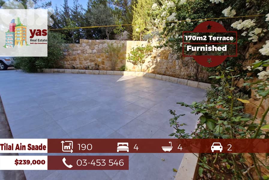 Tilal Ain Saade 190m2 | 170m2 Terrace | Furnished | Prime Location PA 0