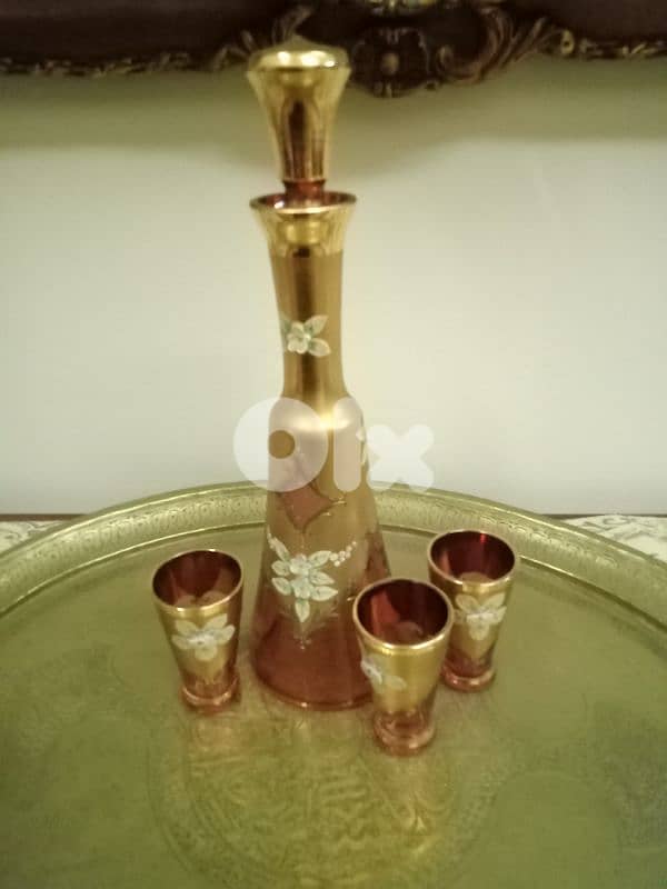 decorative crystal bohemia bottles +3cups hand made red color 0