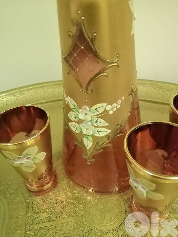 decorative crystal bohemia bottles +3cups hand made red color 2