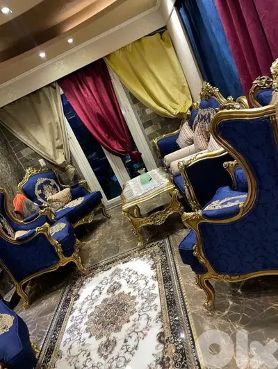 طقم صالون ستيل فخم ومميز خشب زين حفر ناعم تلبيس ورق الذهب فخم جدا