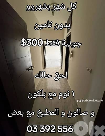 كل شهر بشهرو الاجار بدون سلف فقط 300$ جونية 03392556