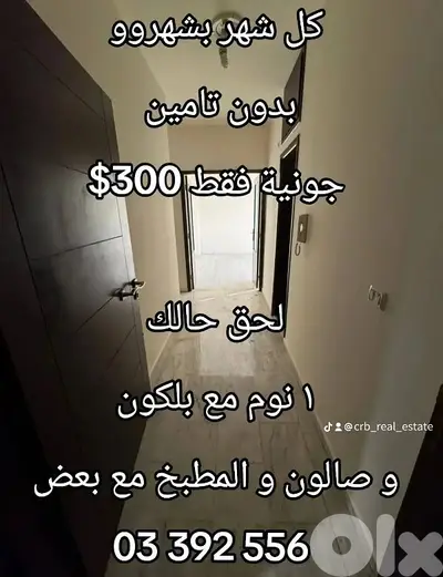 كل شهر بشهرو الاجار بدون سلف فقط 300$ جونية 03392556