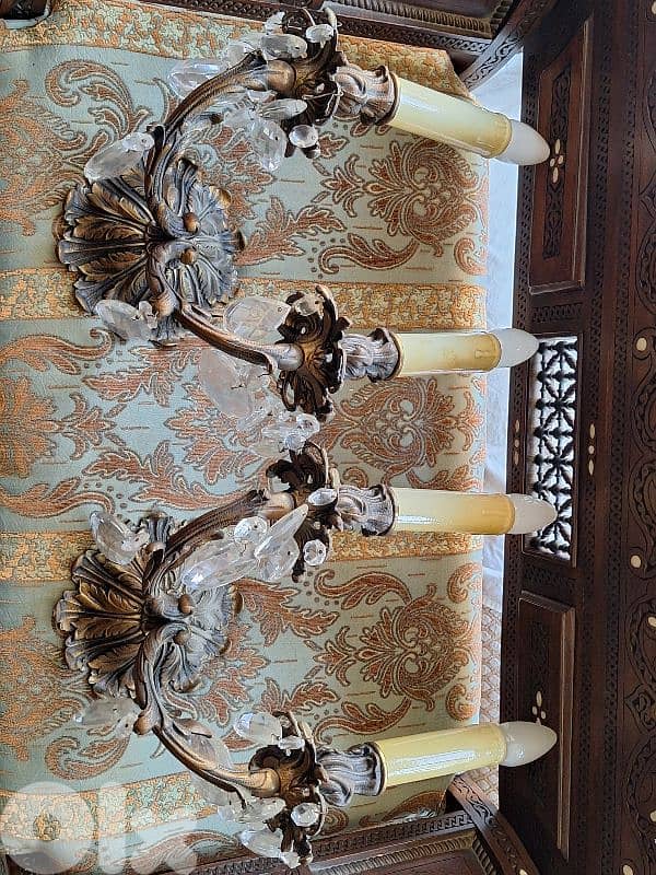 pair of czech bronze and crystal wall lights 6