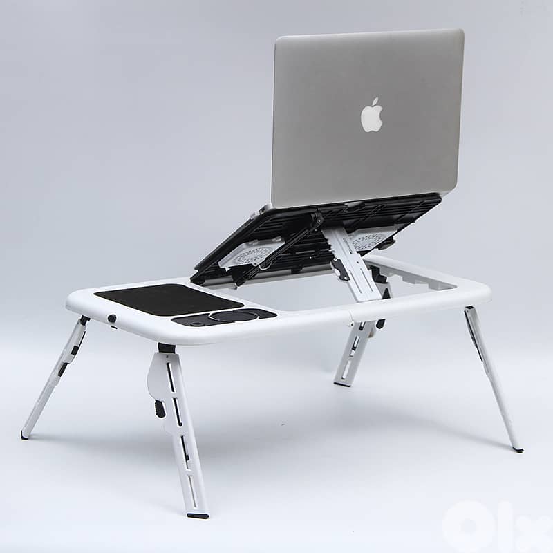 Adjustable Laptop Table with USB Fans, Built-In Tray & Mouse Pad 1