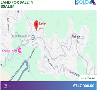 1245m2 Prime Land+open view 4sale in Bsalim - أرض للبيع في بصاليم