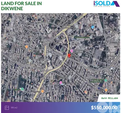 581m2 Prime Land (corner) 4sale in Dekwaneh/Metn-أرض للبيع في الدكوانة
