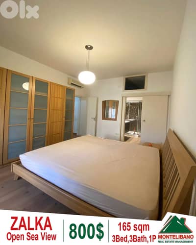 Fully Furnished 165sqm Apartment For Rent in Zalka with Open Sea View