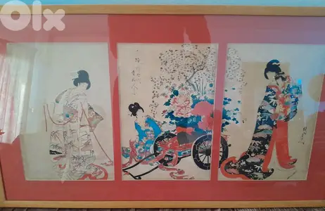 Triptych woodblock Ukiyo-e original Japan signed by Toyohara Chikanobu