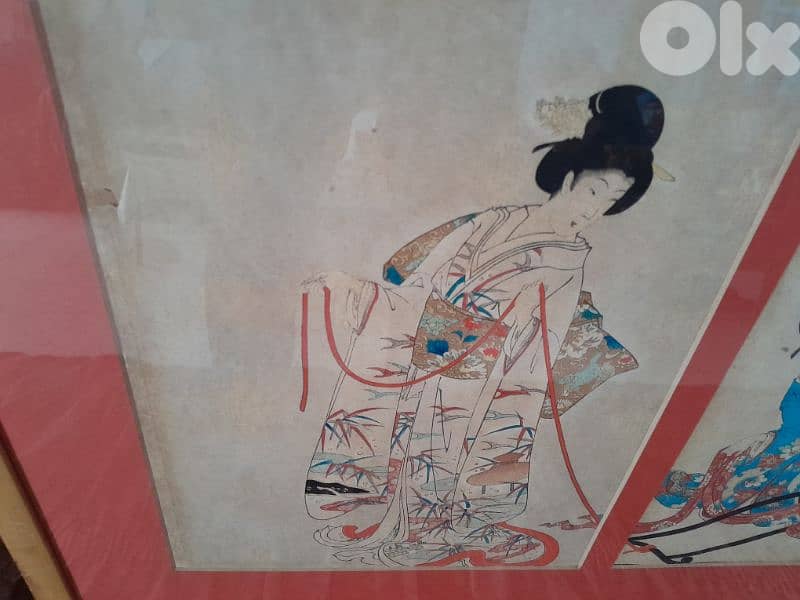 Triptych woodblock Ukiyo-e original Japan signed by Toyohara Chikanobu 1