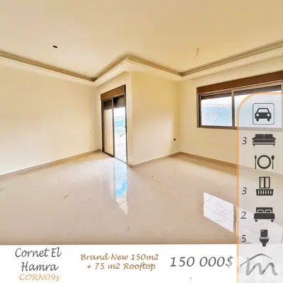 Cornet El Hamra | Brand New 150m² + 75m² Roof | Great Building Status