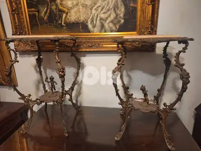 طقم طاولات برونز اسباني وجه رخام اونكس رائع جدا مميز انتيك