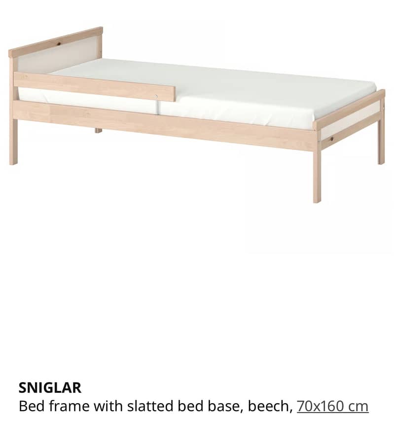 Preloved IKEA 160x70cm Sniglar bed with mattress and waterproof cover 1