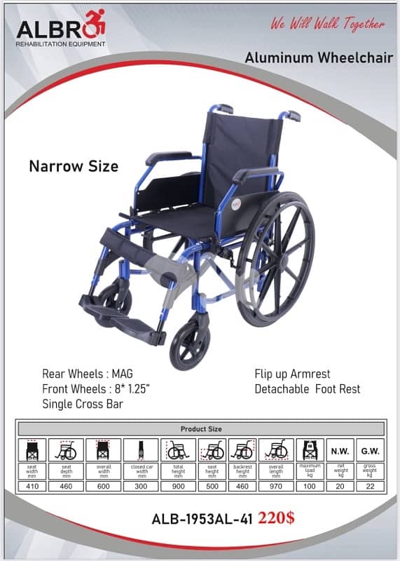Aluminum Wheelchair Narrow Size 0