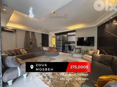 Zouk Mosbeh | 170 sqm + 220 sqm Garden & Terrace | Fully Furnished