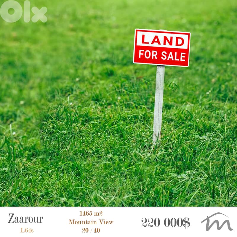 Zaarour | 1465m² Land | ZONE 20/40 | Road Access | 150$/SQM | View 0