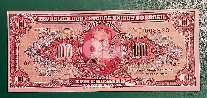 Brasil 100 Cruzeiros 1966 Dom Pedro II P-185 2