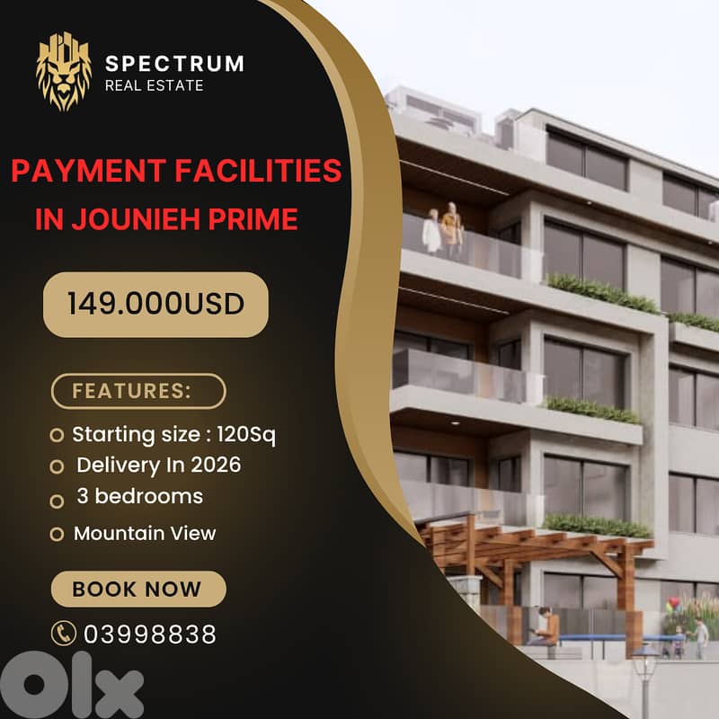 OPEN VIEW APARTMENT FOR SALE IN JOUNIEH, PAYMENT FACILITIES, (JOU-187) 0