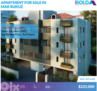 3 bedroom apartment with payment facilities 4sale in Mar Roukoz