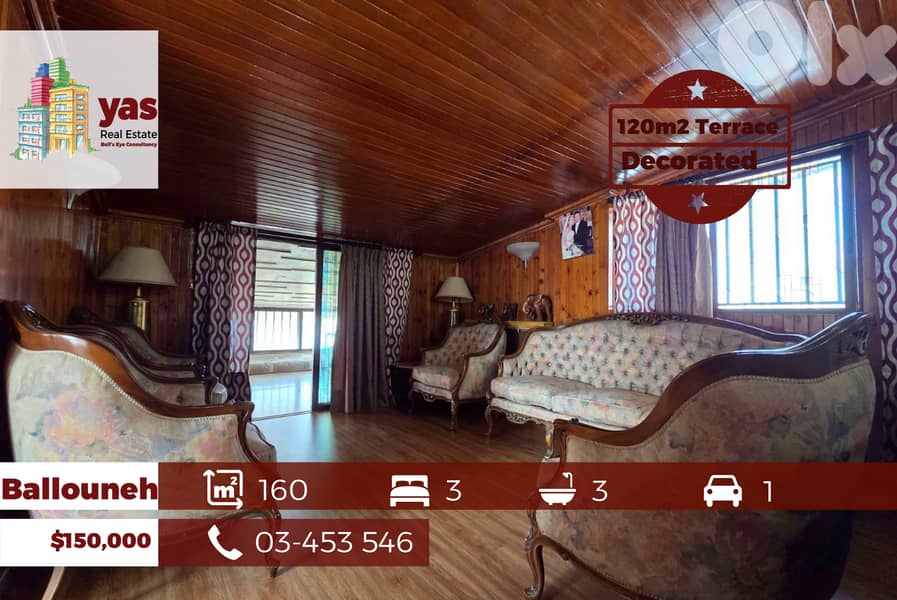 Ballouneh 160m2 | 120m2 Terrace |Decorated | Quiet Street | Catch | TO 0