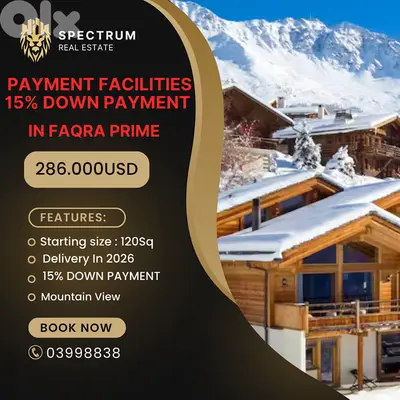 PAYMENT FACILITIES CHALET IN FAQRA PRIME 15% D. P + GARDEN, (KFA-237)