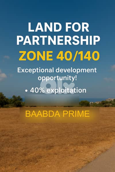 LAND FOR PARTNERSHIP IN BAABDA PRIME 900Sq – ZONE 40/140, (BA-487)