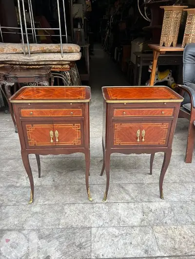 pair frensh side table marquetry طاولة صالون فرنسي عدد ٢ ناعمين