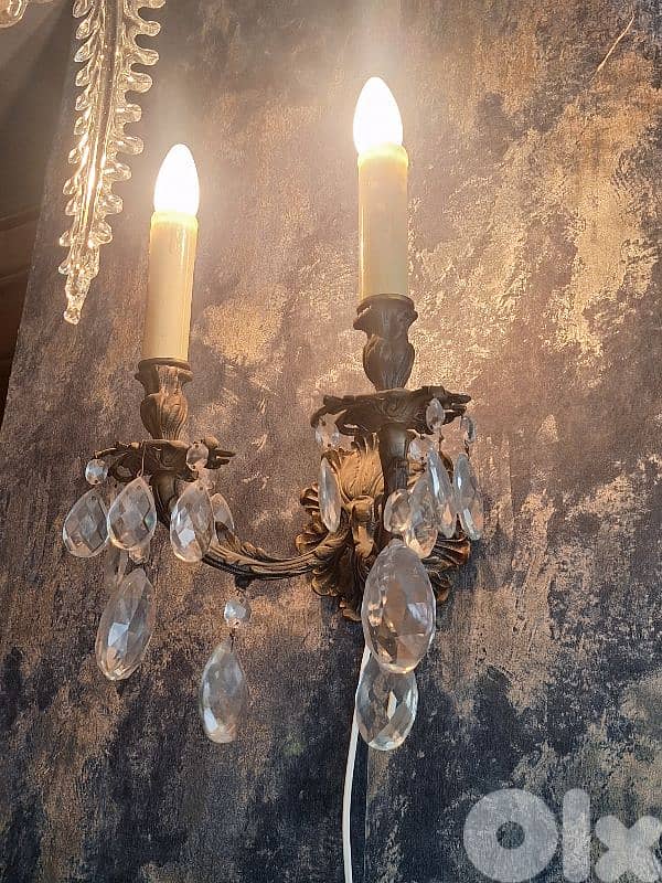 czech original bronze and bohemian crystal pair of wall lights 0