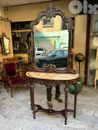 French console antique كونسول فرنسي مع مراي خشب جوز ناعم روعة سعر لقطة
