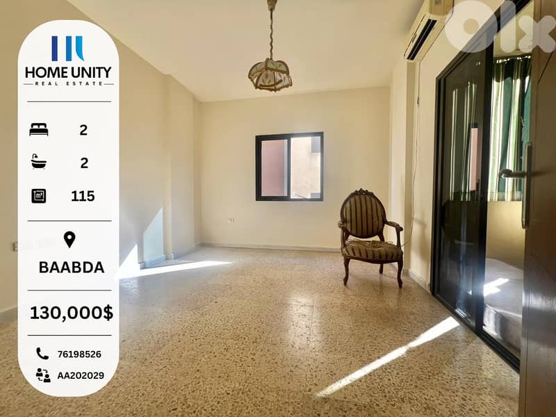 115 sqm apartment for sale located in a prime location in Baabda! 0
