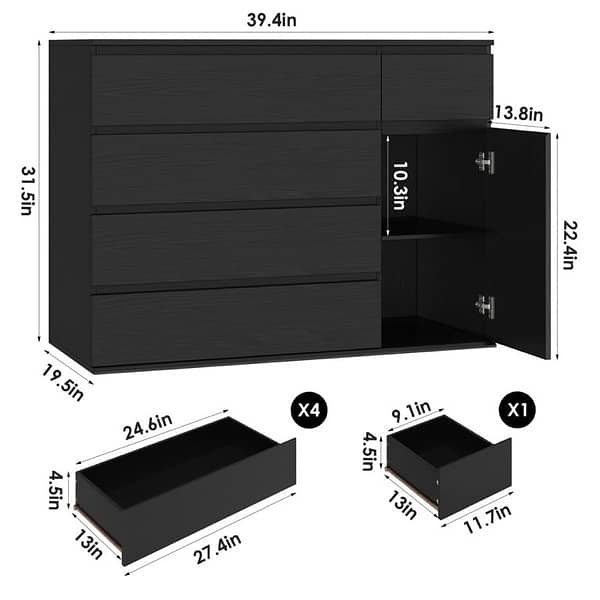 Homfa 5 Drawer Dresser with Door, Modern 5