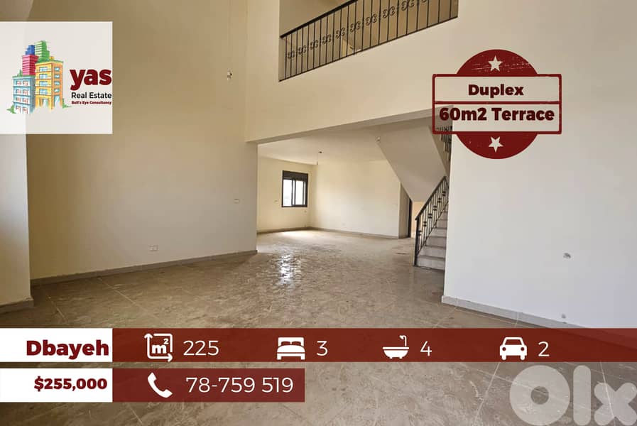 Dbayeh 225m2 | 60m2 Terrace | Duplex | Prime Location | PA 0