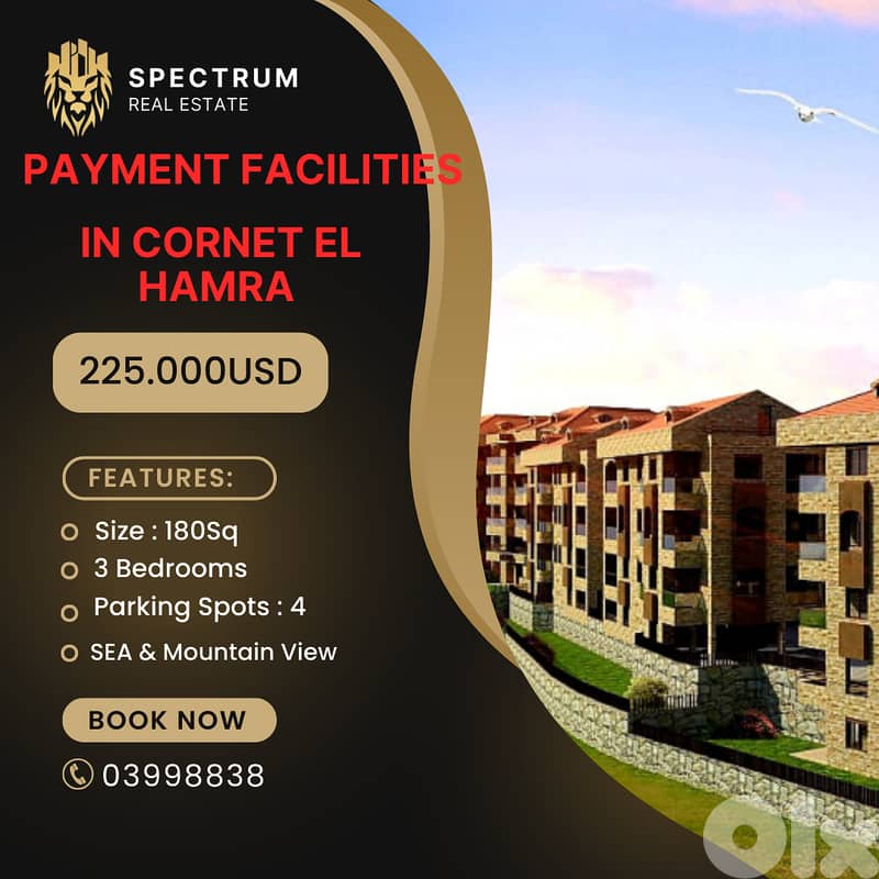 PAYMENT FACILITIES IN CORNET EL HAMRA PRIME WITH SEA VIEW, (MY-180) 0