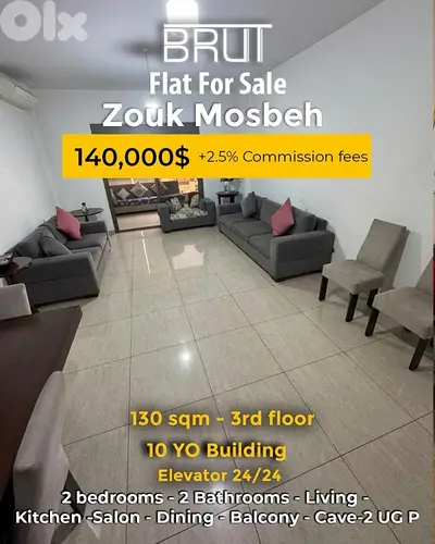 130 sqm Apartment for sale in Zouk Mosbeh!10 YO