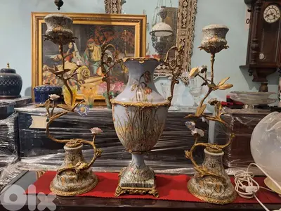 شمعدان عدد٢ مع فاز بورسولان سافر مميز انتيك سعر لقطة