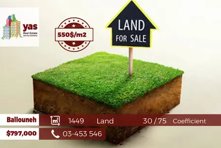 Ballouneh 1449m2 | Land | 30 / 75 Coefficient | Sea View | WA |