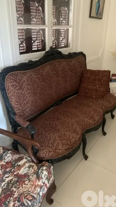 2 antique hand graved oak wood sofas