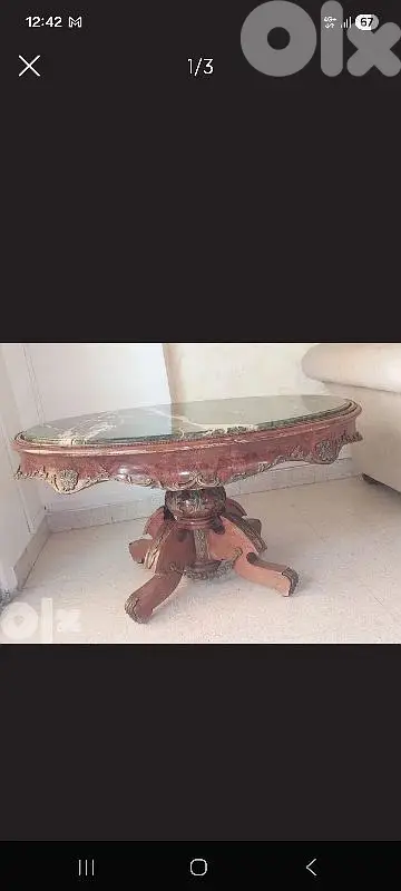 طاولة نص خشب زين نحاس وجه رخام