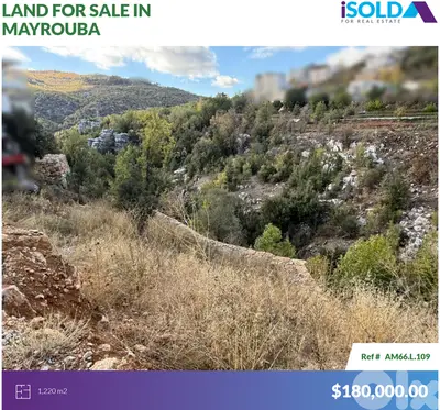 1220m2 Prime Land+open view 4sale in Mayrouba - أرض للبيع في ميروبا