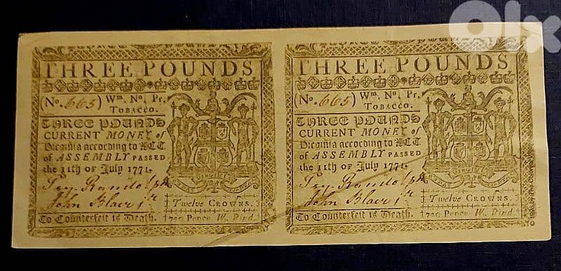 USA One Dollar collectible souvenir Colonial Willamsburg 1