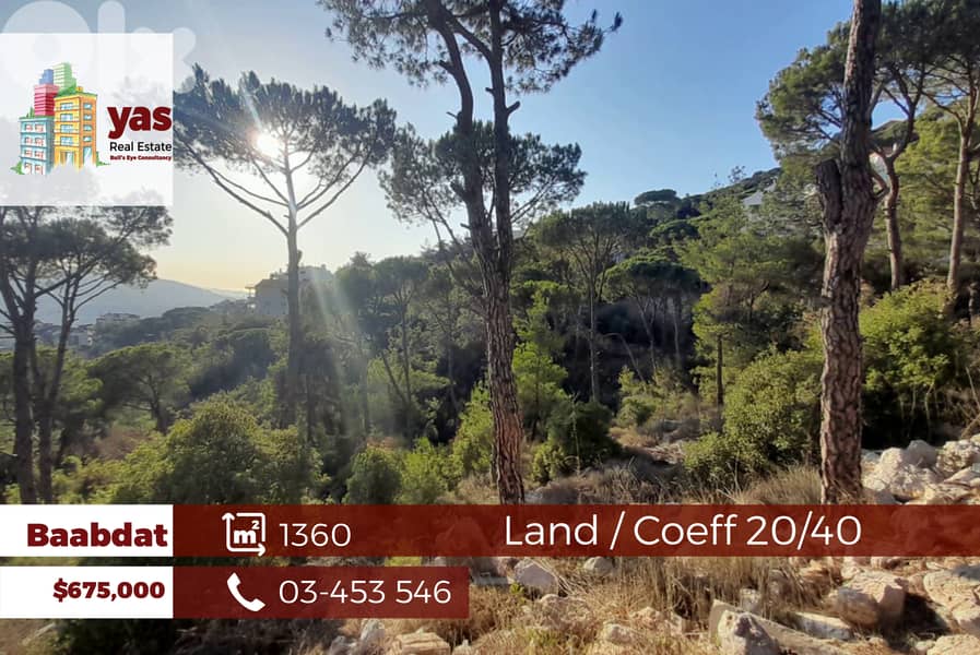 Baabdat/Samaya 1360m2 | Land | Open View | Coeff 20/40 | OH 0