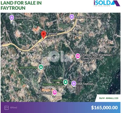 870m2 Land with prime location 4Sale in faytroun - أرض للبيع في فيطرون