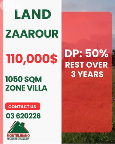1050 sqm Land For Sale in Zaarour (زعرور) with Installment Plan