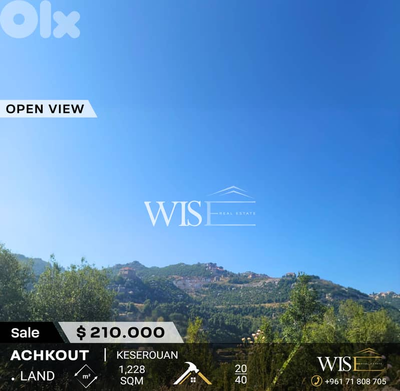 1,228 SQM Land for SALE in Achkout! 0
