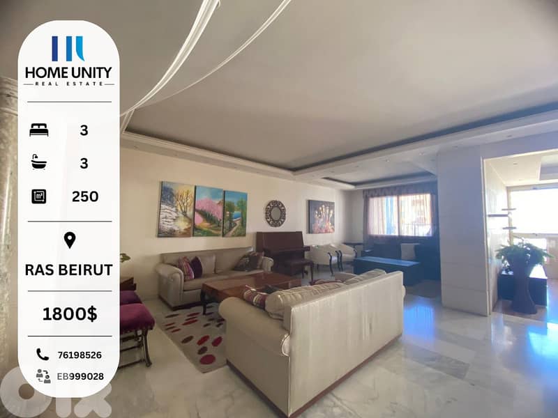 Charming Furnished Apartment for Rent in a Quiet Ras Beirut Area 0